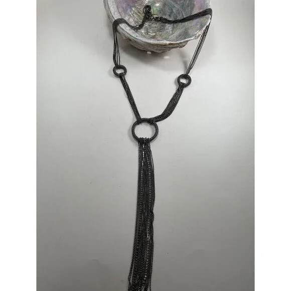 Joan Rivers Multichain And Circles 29 inch Necklace Rhinestone Dark Silver Tone - Picture 15 of 16